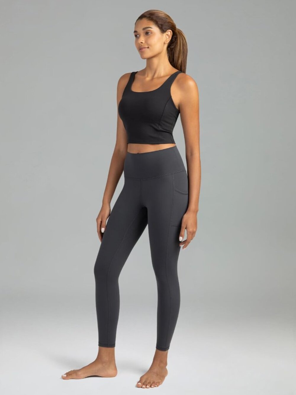 Women's High Waisted Yoga Pants 7/8 Length Leggings with Pockets - Picture 6 of 8
